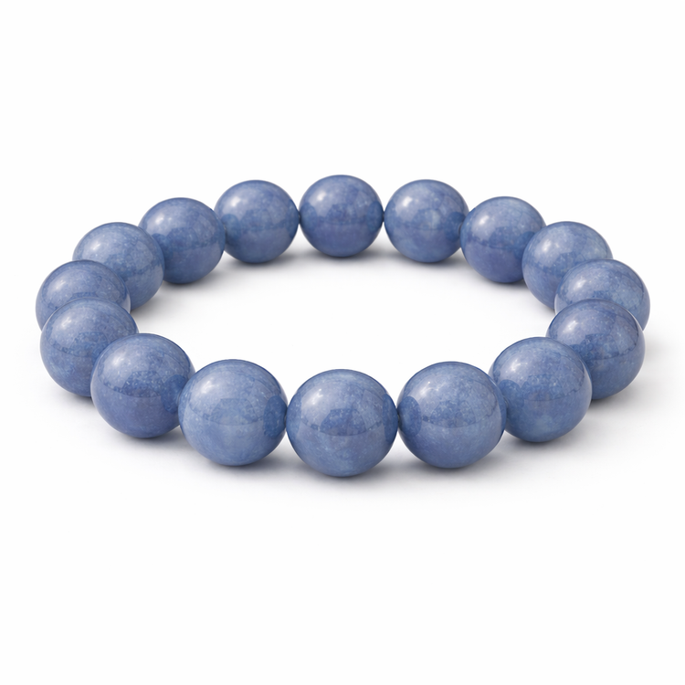 Blue beaded bracelet on a white background