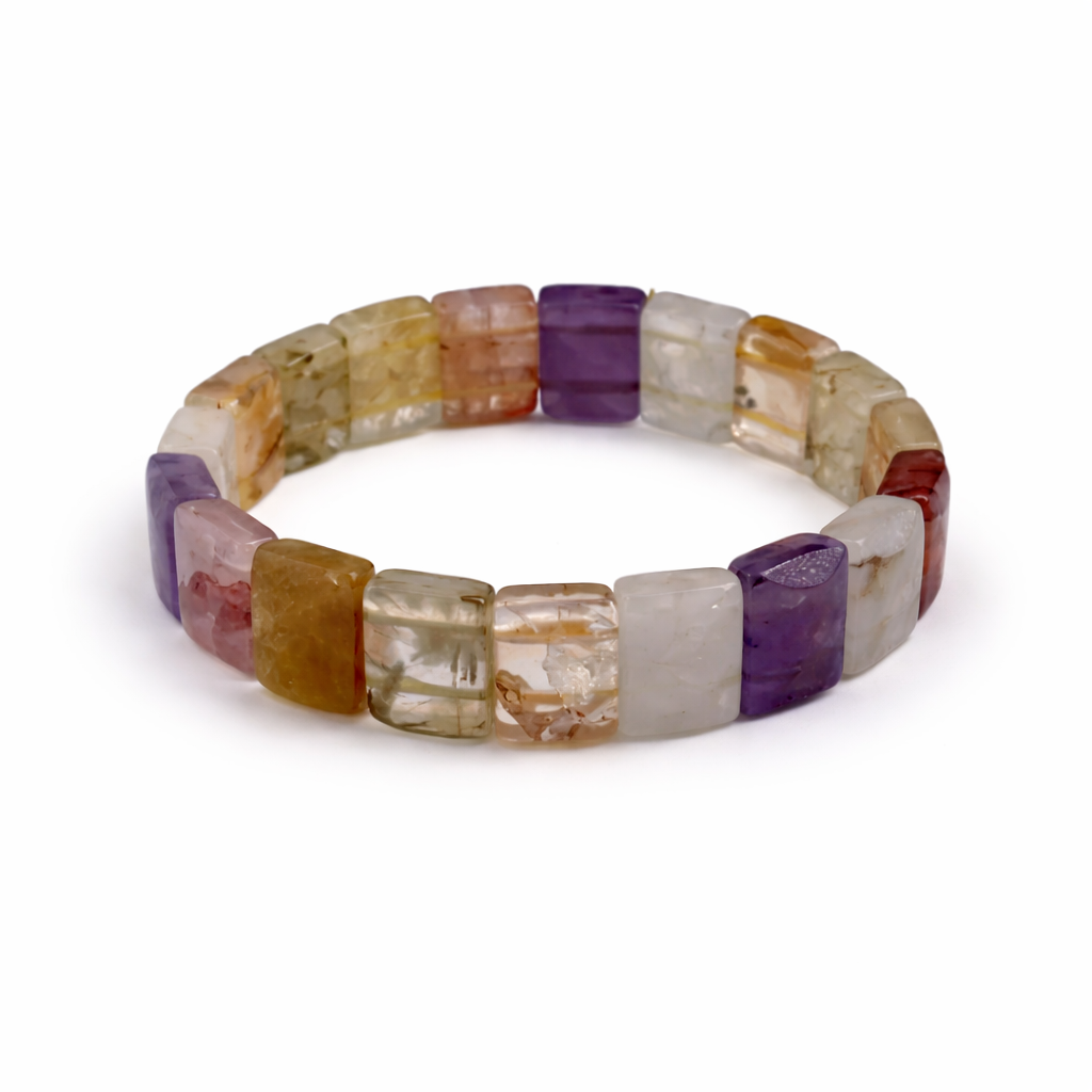 Multicolored stone bracelet on a white background