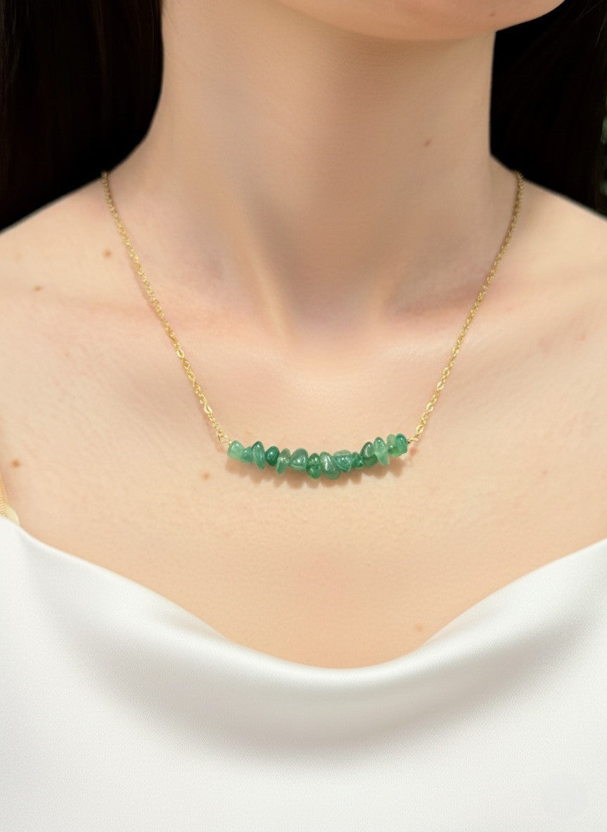 gold plated Jade crystal chip necklace on model