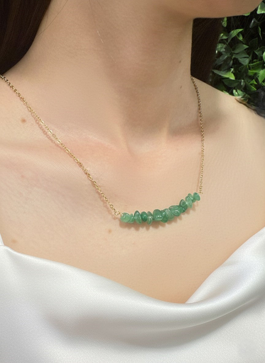 green crystal chips with gold chain