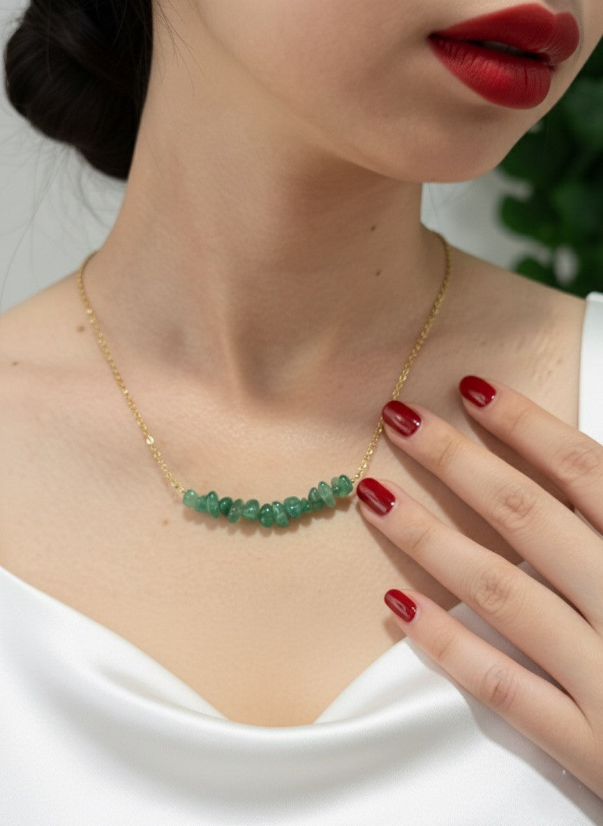 natural Jade necklace on neckline