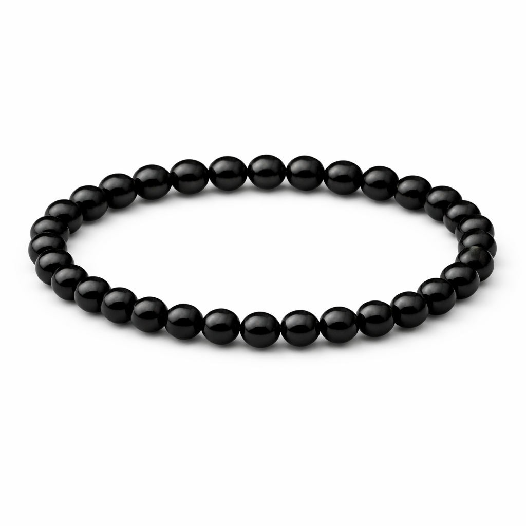 Black beaded bracelet on a white background