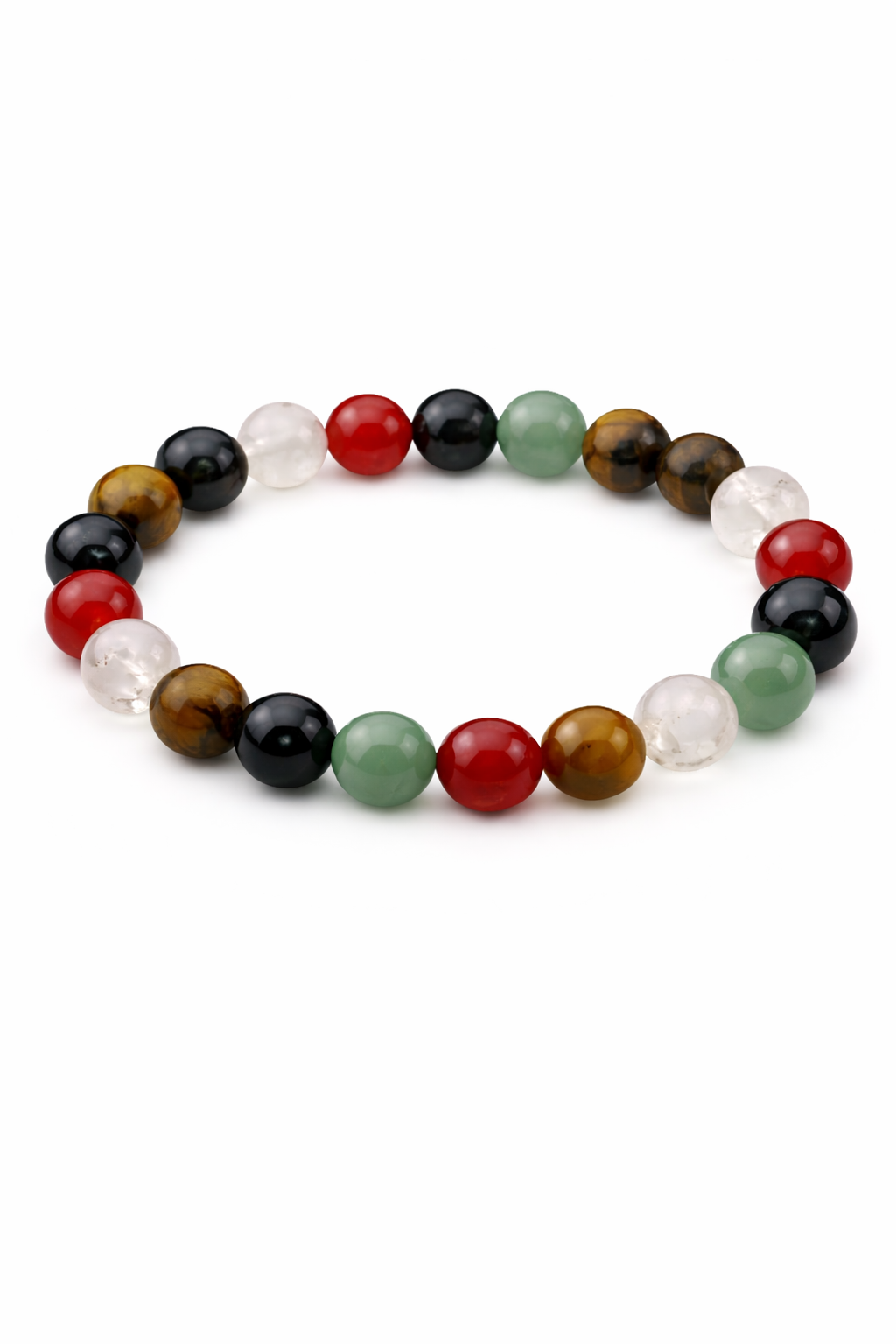 Multicolored beaded bracelet on a white background