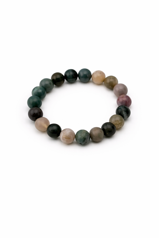 Multicolored beaded bracelet on a white background