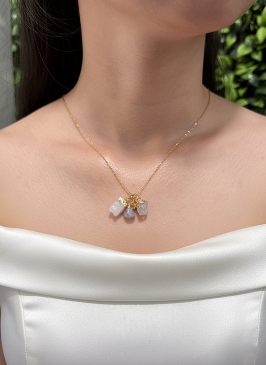 Moonstone, Rose Quartz & Blue Lace Agate Necklace – Elegant Gemstone Trio