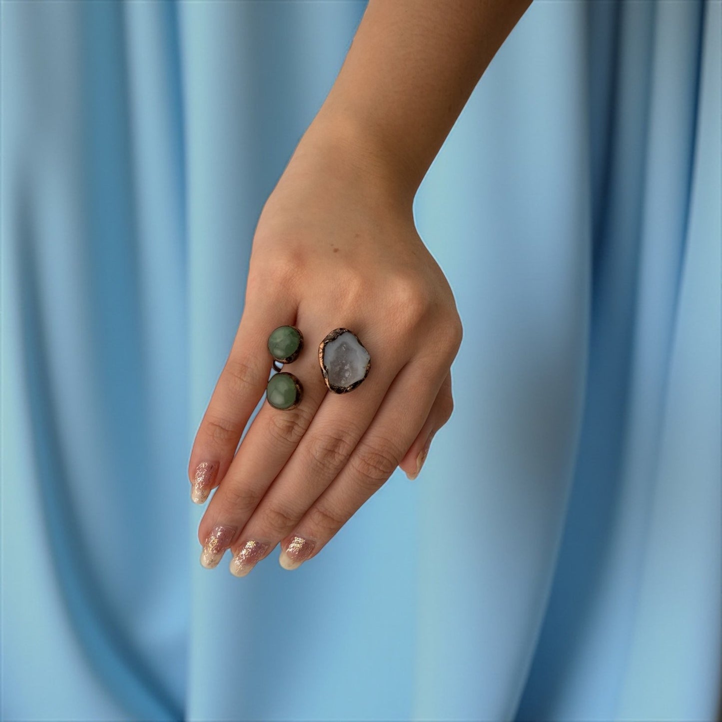 Forest Whisper Clear Quartz & Green Aventurine Ring – Ground, Heal & Awaken