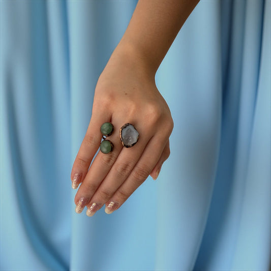 Forest Whisper Clear Quartz & Green Aventurine Ring – Ground, Heal & Awaken