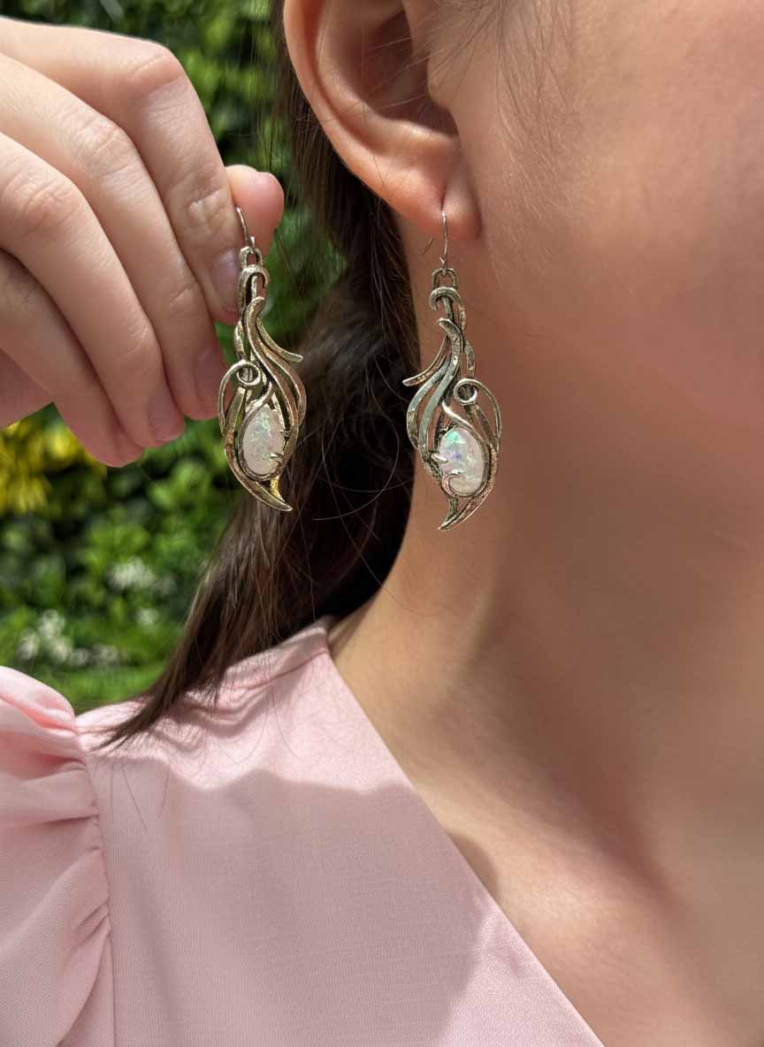 Silver Metal Opal Stone Earrings – Mystic Glow & Timeless Elegance in Opal Jewelry