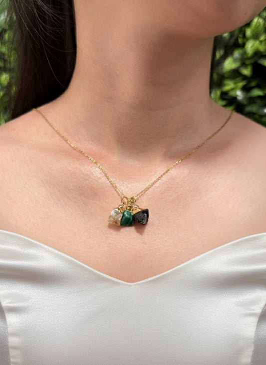 Citrine, Black Onyx & Malachite Necklace – Power, Protection & Prosperity