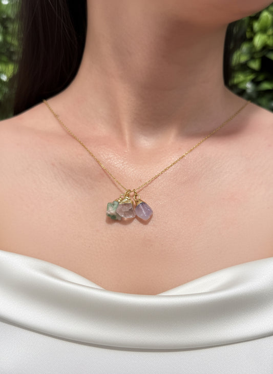 Rose Quartz, Raw Emerald & Blue Lace Agate Necklace – Pure Love with Natural Harmony