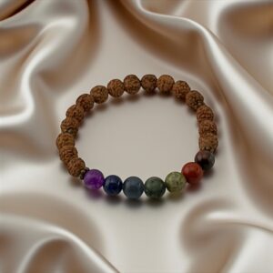 BalanceBind – 10mm Stone: Rudraksha + 7 Chakra Beads (For full-body alignment, stress clearing, and mind-body harmony)