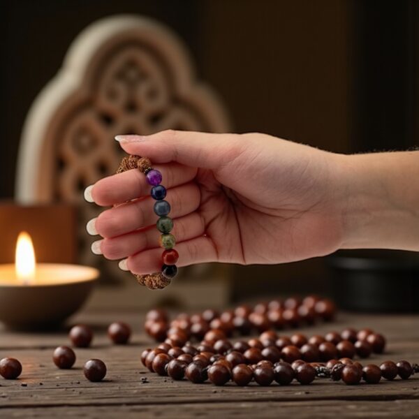 BalanceBind – 10mm Stone: Rudraksha + 7 Chakra Beads (For full-body alignment, stress clearing, and mind-body harmony) - Image 2