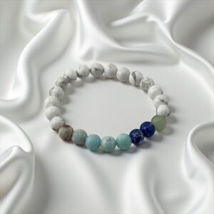 Calm Momentum  Stones: Howlite + Green Aventurine + Lapis Lazuli + Amazonite + Impression Jasper (For stress reduction, clear decisions, and creative flow)