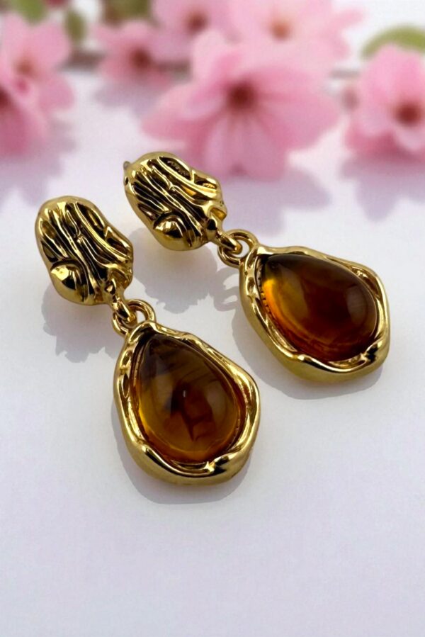 Amber Earrings - Golden Flame Drops - Image 2