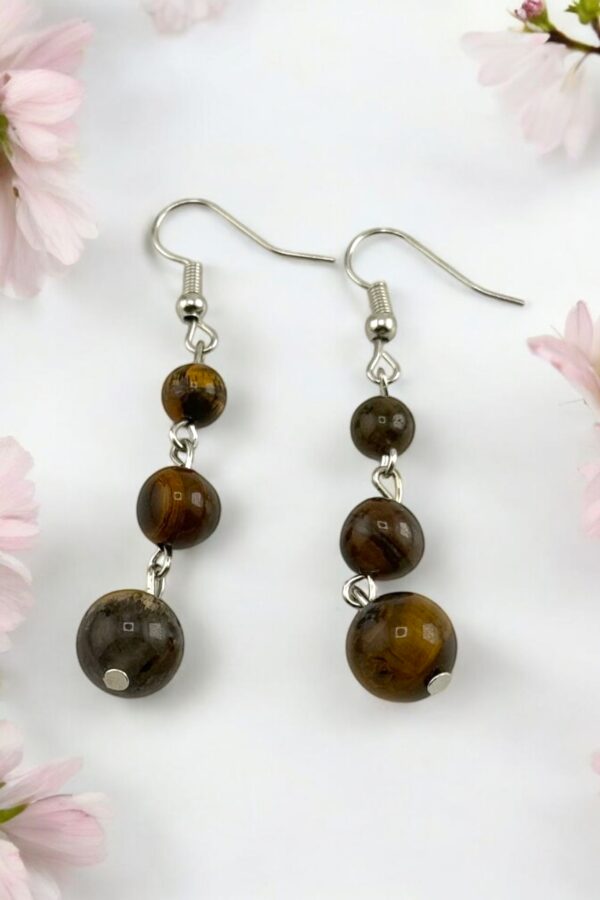 Warrior’s Gaze – Tiger Eye Dangle Earrings - Image 2