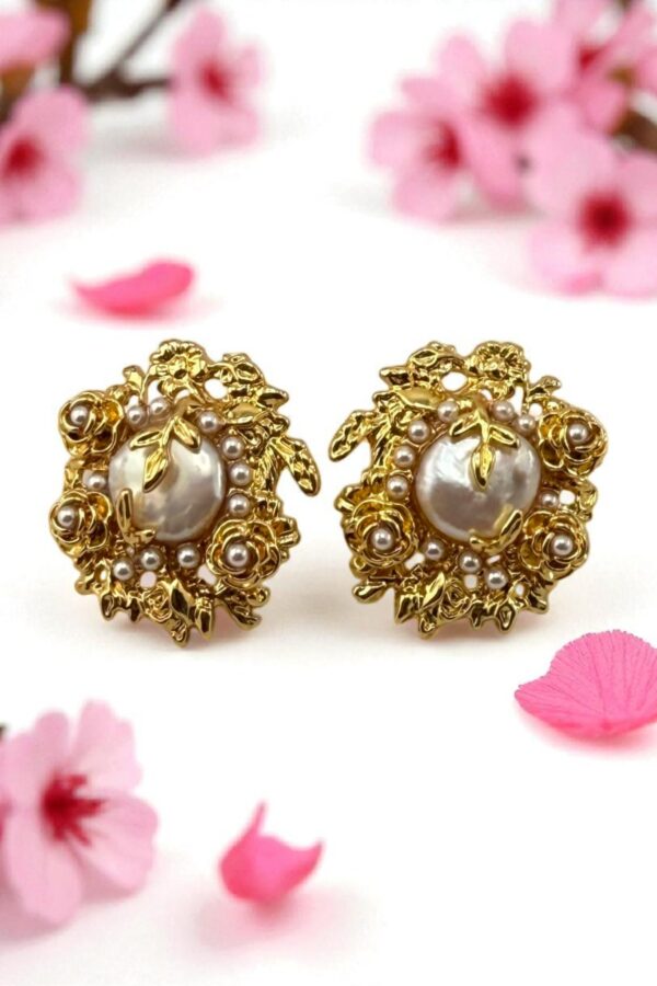 Royal Bloom – Vintage Pearl Statement Studs - Image 2
