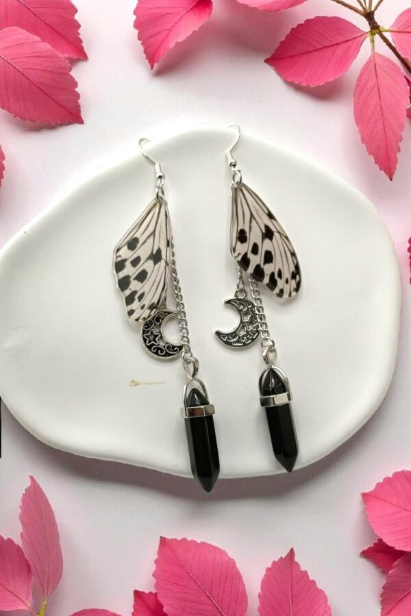 Moonshadow Wings – Black Obsidian Earrings