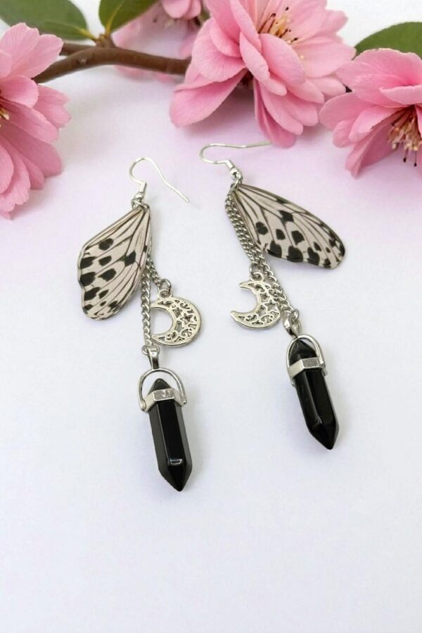 Moonshadow Wings – Black Obsidian Earrings - Image 2