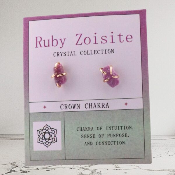 CrownPulse Studs – Ruby Zoisite Raw Crystal Earrings
