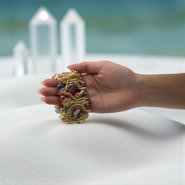 Royal Bloom Stone: Mixed Crystal Beads with Golden Wire Weave Purpose: Enhances attraction, amplifies magnetic presence, and empowers you to take the lead in love and luxury - Image 3