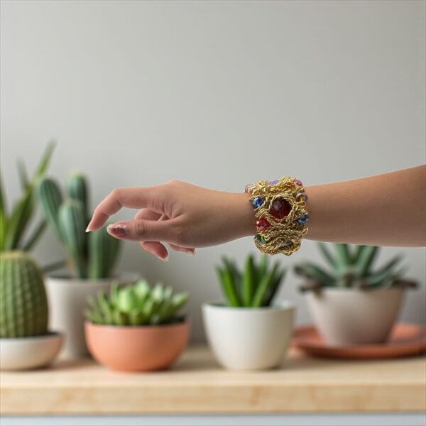Royal Bloom Stone: Mixed Crystal Beads with Golden Wire Weave Purpose: Enhances attraction, amplifies magnetic presence, and empowers you to take the lead in love and luxury - Image 4