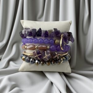 Mystic Voltage – Stack of 4 Stones: Amethyst | Agate | Electroplate Beads  Purpose: Energy magnetism, aura expansion & psychic protection
