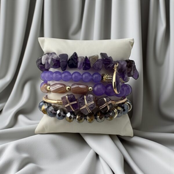 Mystic Voltage – Stack of 4 Stones: Amethyst | Agate | Electroplate Beads  Purpose: Energy magnetism, aura expansion & psychic protection