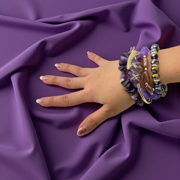 Mystic Voltage – Stack of 4 Stones: Amethyst | Agate | Electroplate Beads  Purpose: Energy magnetism, aura expansion & psychic protection - Image 2