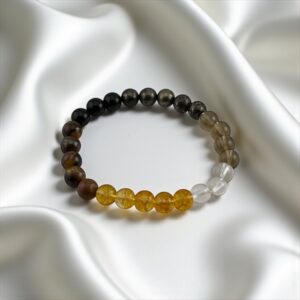 PowerVault – 10mm Stones: Citrine, Tiger Eye, Smoky Quartz, Clear Quartz, Hematite Purpose: Career breakthrough, protection from jealousy, wealth stability