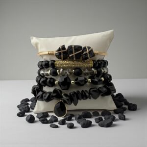 Shadow Reign – Stack of 5 Stones: Black Tourmaline | Obsidian | Onyx | Crystal Accents  Purpose: Aura dominance, envy deflection & silent power