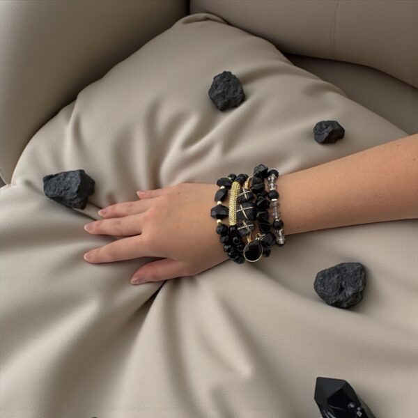 Shadow Reign – Stack of 5 Stones: Black Tourmaline | Obsidian | Onyx | Crystal Accents  Purpose: Aura dominance, envy deflection & silent power - Image 3