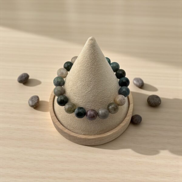 StillEarth – 10mm  Stone: Indian Agate (For overthinking, emotional reactivity, and restless energy) - Image 2